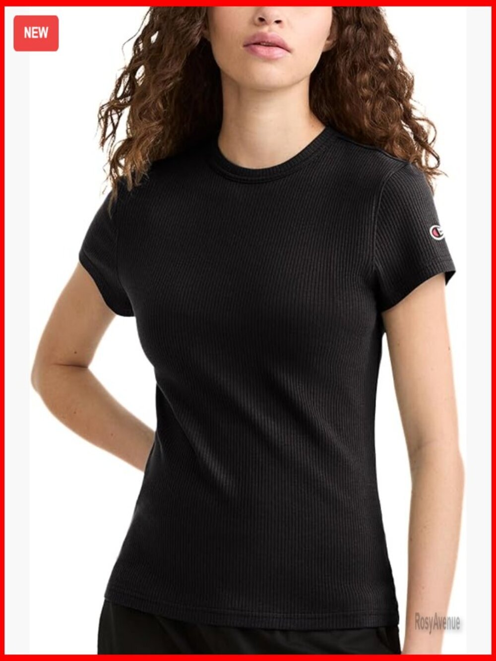 Slim Fitted Ribbed Crew Neck Tee with C Patch